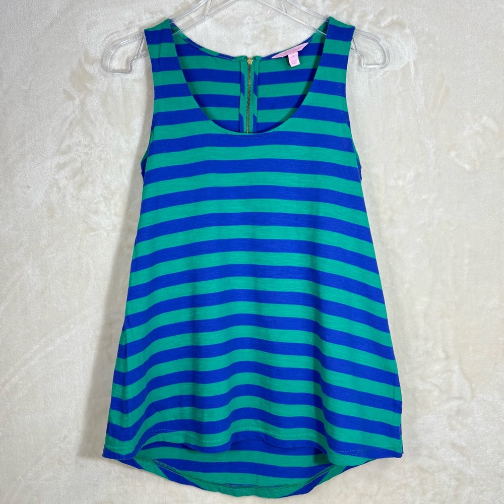 Lilly Pulitzer Blue and Green Striped Sleeveless High-low Tank Size S
